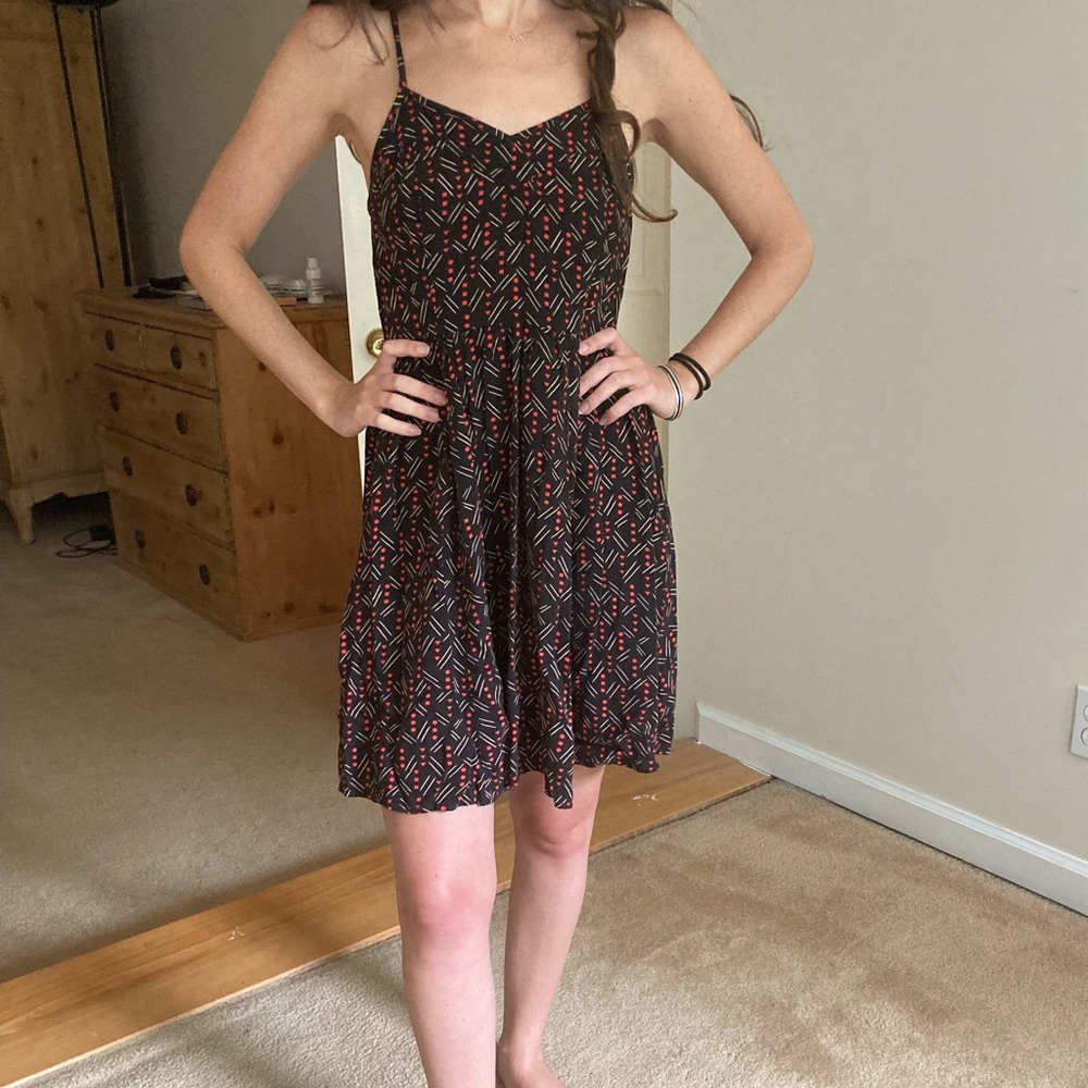 Black small pattern spaghetti strap mini dress